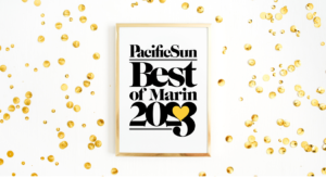 Pacific Sun Best of Marin 2023 logo with celebratory sequins and glitter
