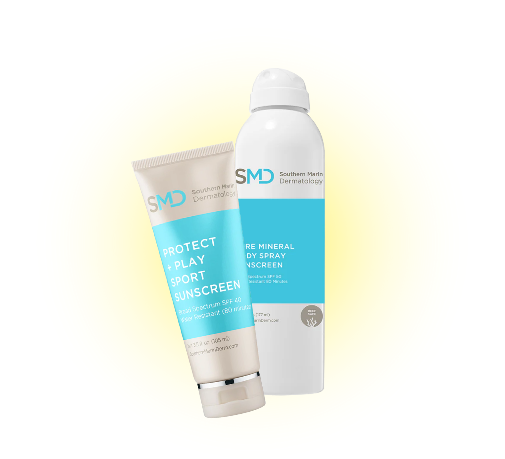 Two of our broadband-spectrum body sunscreens: a creamy formula and a convenient spray, both offering full protection from UVA and UVB rays.