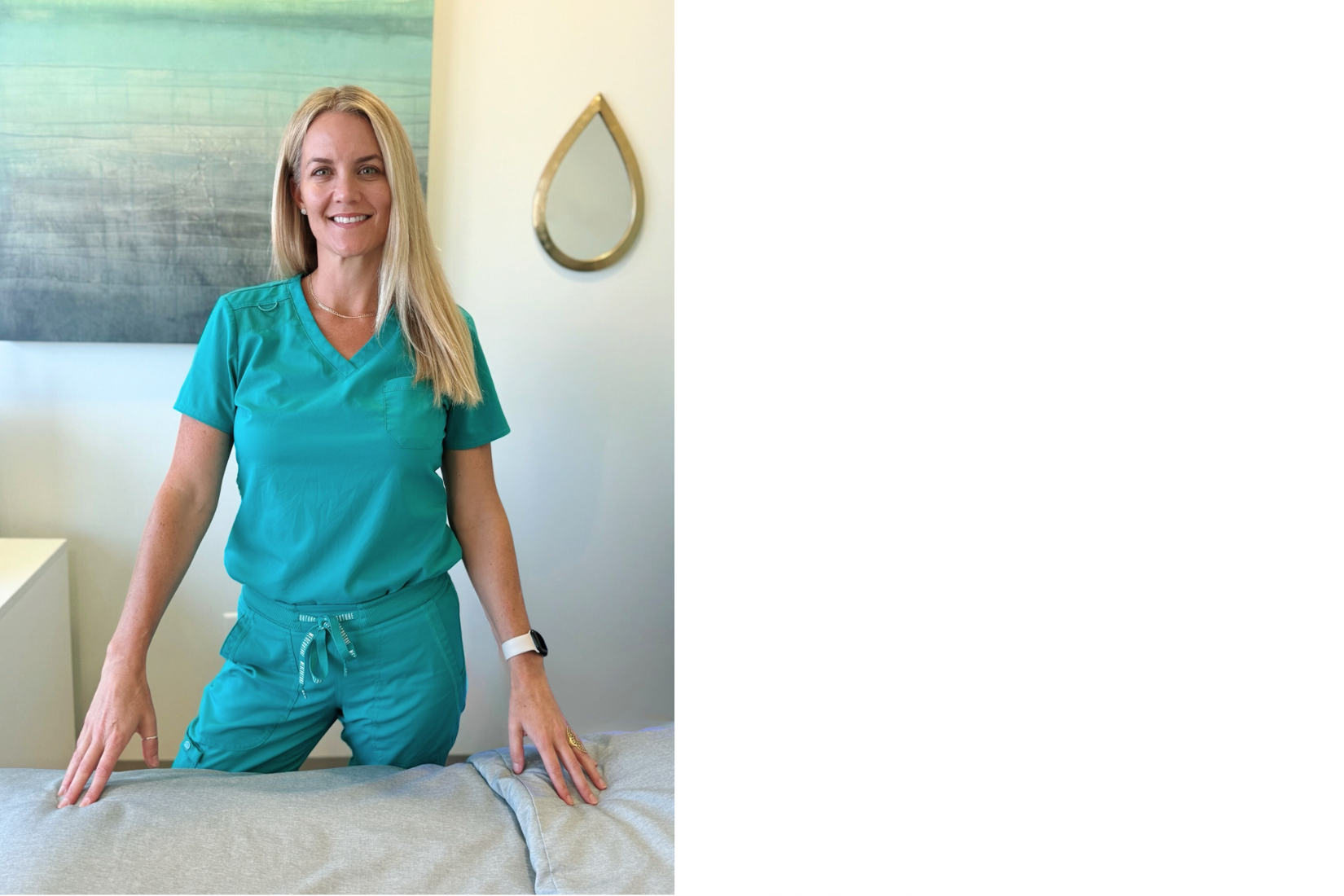 Clinical Esthetician, Mae Weill, centered in her esthetic treatment room